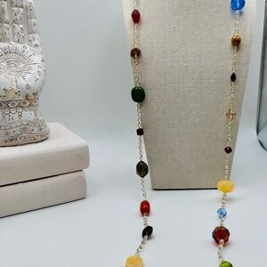 Artisan Made 1970s Multicolor Glass & Gemstone Beaded Necklace